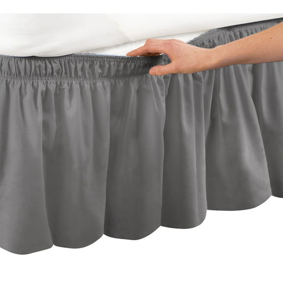 Collections Etc Wrap Around Bed Skirt, Easy Fit Elastic Dust Ruffle, Grey, Twin/Full