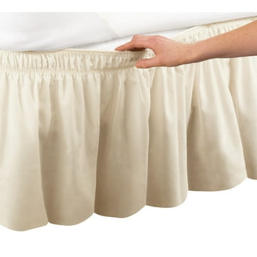 Collections Etc Wrap Around Bed Skirt, Easy Fit Elastic Dust Ruffle, Ivory/Yellow, Queen/King