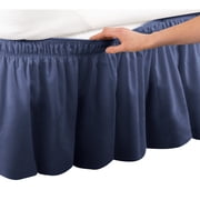 Collections Etc Wrap Around Bed Skirt, Easy Fit Elastic Dust Ruffle, Navy, Twin/Full
