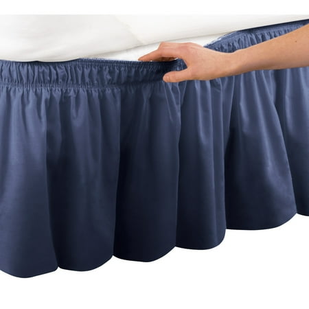 Collections Etc Wrap Around Bed Skirt, Easy Fit Elastic Dust Ruffle, Navy, Twin/Full