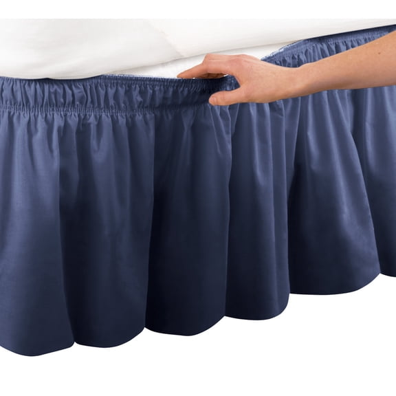 Collections Etc Wrap Around Bed Skirt, Easy Fit Elastic Dust Ruffle, Navy, Twin/Full