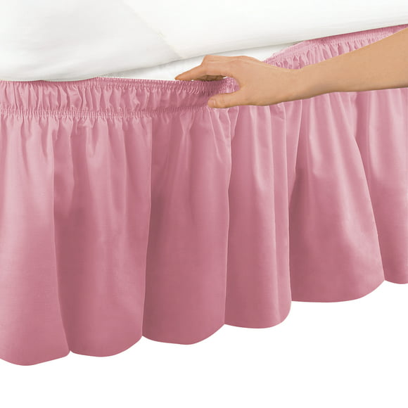 Collections Etc Wrap Around Bed Skirt, Easy Fit Elastic Dust Ruffle, Rose, Queen/King