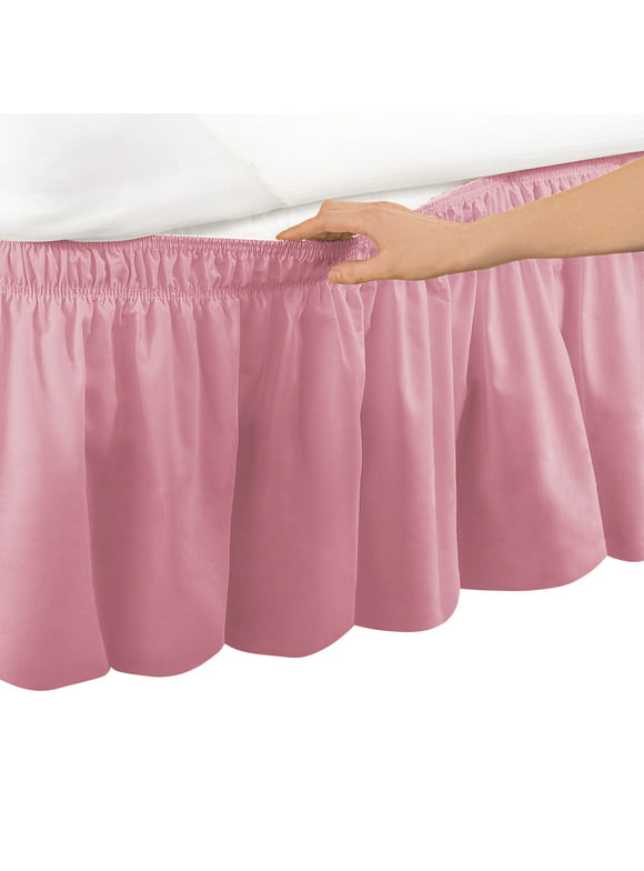 Collections Etc Wrap Around Bed Skirt, Easy Fit Elastic Dust Ruffle, Rose, Queen/King