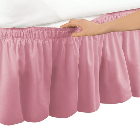 Collections Etc Wrap Around Bed Skirt, Easy Fit Elastic Dust Ruffle, Rose, Twin/Full