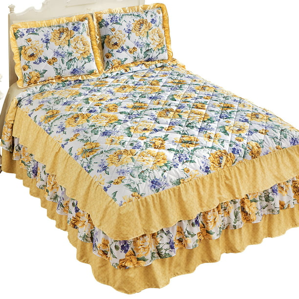 Collections Etc Yellow-Violet Floral Hannah Cascading Triple Ruffle ...