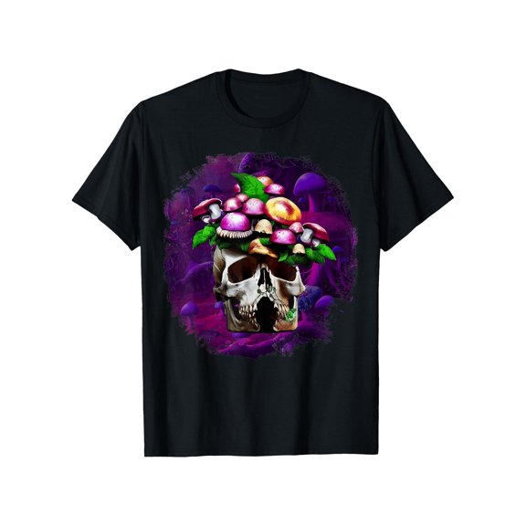 Collector Graphic Art T-Shirt - 180g 100% Cotton Black Casual Short Sleeve Tee with Vibrant Purple & Green Grunge Print, Round Neck Summer Top - Perfect Gift for Fashionable Men, Skull T Shirt