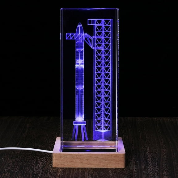 Collector's Gifts SpaceX Starship Crystal Lamp, 3D Laser-Etched Rocket Night Light, Ultimate Gift for Space Enthusiasts, Sci-Fi Fans & Mars Dreamers (Regular)