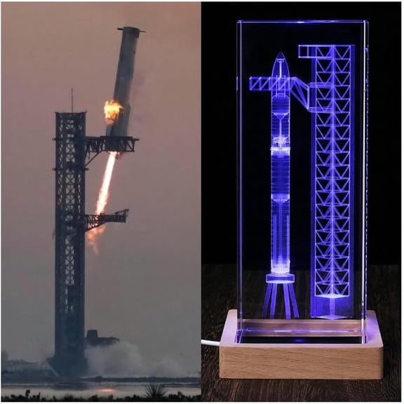 Collector's Gifts SpaceX Starship Crystal Lamp, 3D Laser-Etched Rocket Night Light, Ultimate Gift for Space Enthusiasts, Sci-Fi Fans & Mars Drmers (Regular)