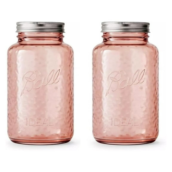 Collectors Edition Vintage Rose Colored Canning Jars, Regular Mouth Quart Jars with Lids and Bands, 32 Oz Each, Pack of 2, 2166214-2PK