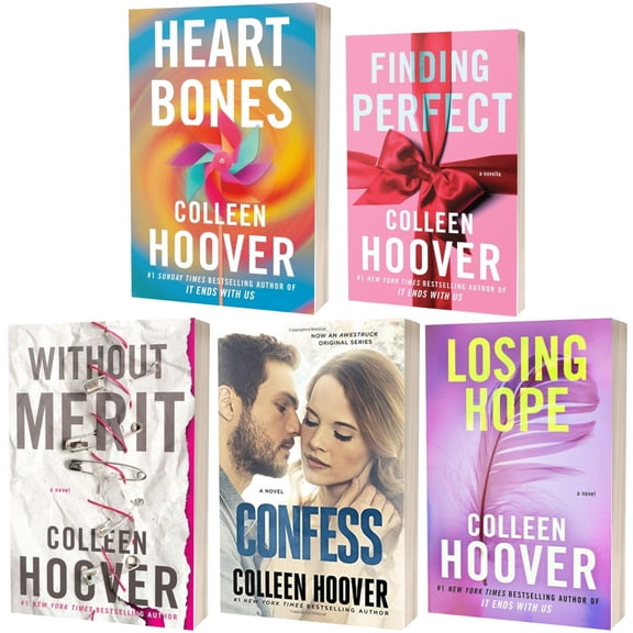 Colleen Hoover 5 Books Set Complete Collection (Finding Perfect, Confess, Losing Hope, Without Merit, Heart Bones)