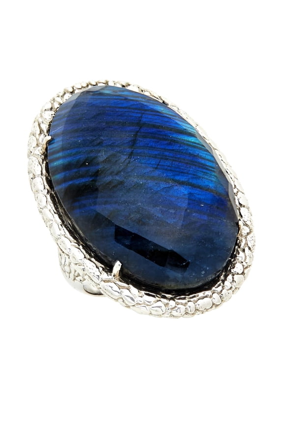 Faceted Oval Labradorite Doublet Sterling Silver Ring, Size 7