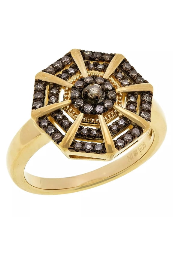 Gold-Plated .33ctw Champaagne Diamond Starburst Ring, Size 5