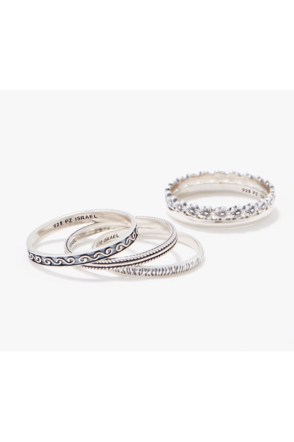 Sterling Silver Set of 5 Two-Tone Ring Set, Size 8