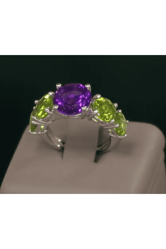 Sterling Silver African Amethyst & Peridot Ring, Size 6