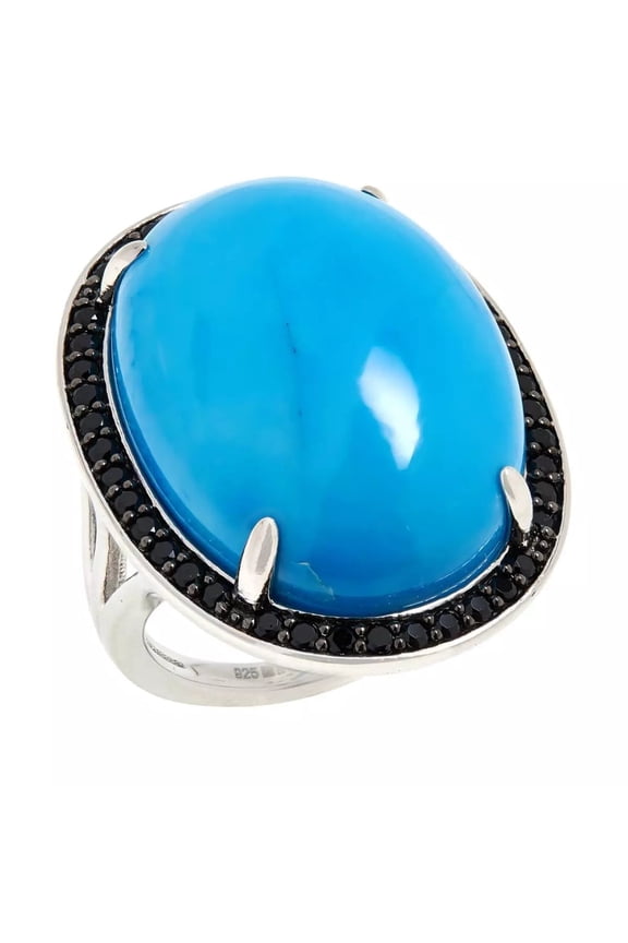 Colleen Lopez Sterling Silver Blue Howlite & Black Spinel Ring. Size 7