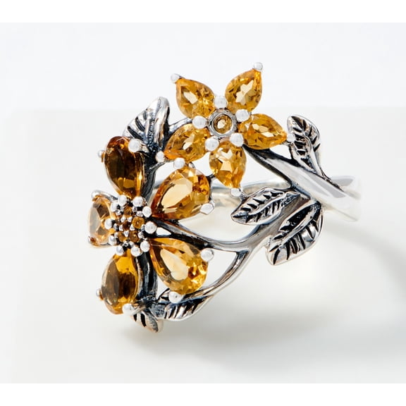 Or Paz Sterling Silver Citrine Flowers Ring, Size 7