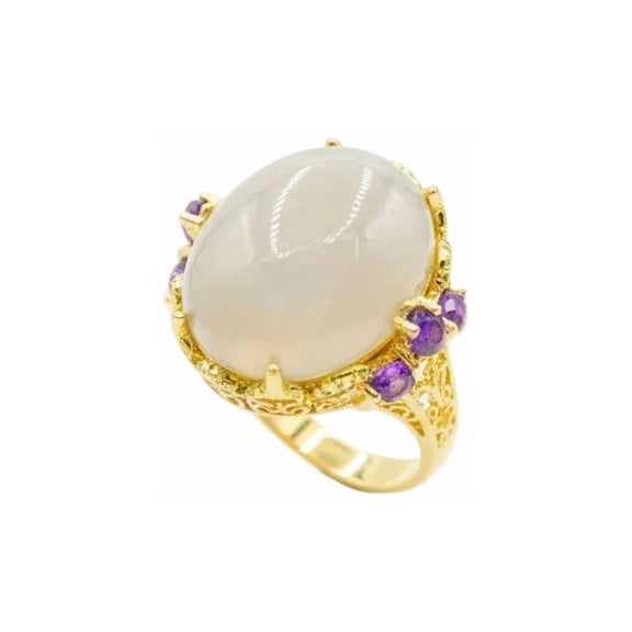 Colleen Lopez Sterling Silver Goldclad Moonstone, Chrome Diopside & Amethyst Ring, Size 10