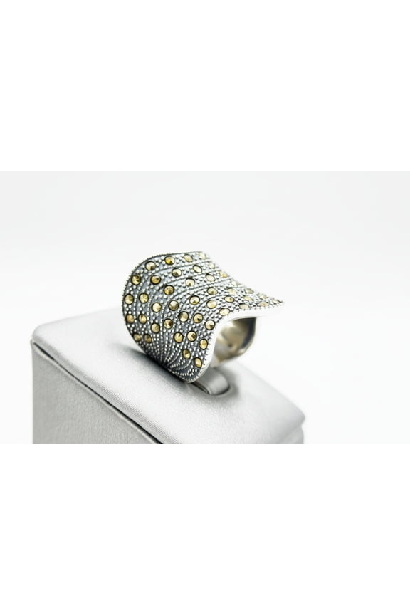 Sterling Silver Marcasite Wave Ring, Size 7