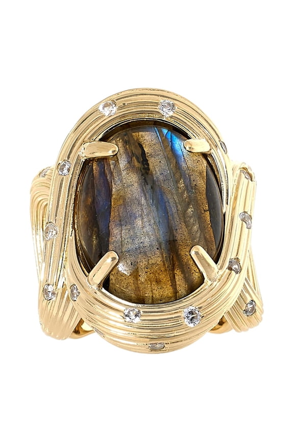 Sterling Silver Goldclad Oval Labradorite Twist Ring, Size 9