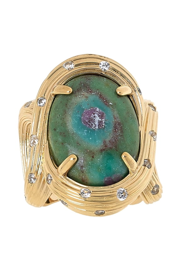 Sterling Silver Goldclad Oval Ruby Fuchsite Twist Ring, Size 5