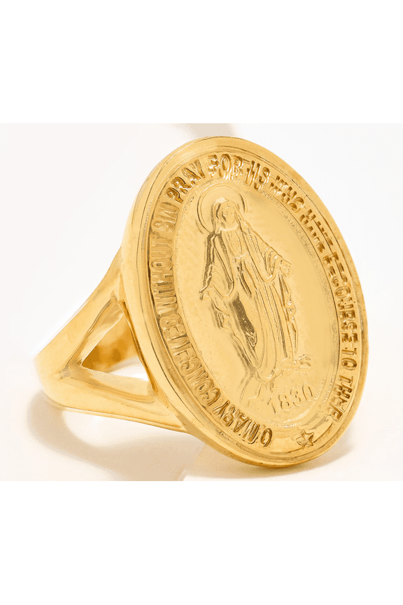 Gold Clad Sterling Silver Miraculous Medal Ring Size 9