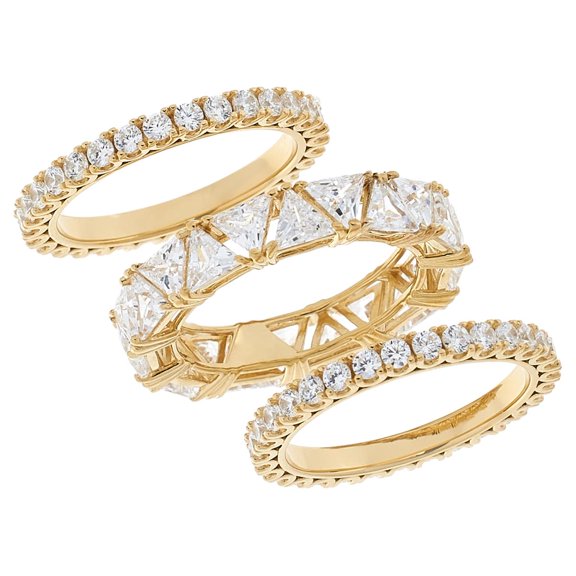 Absolute Sterling Silver Goldclad Trilliant-Cut Eternity Ring 3-piece Set Ring, Size 7