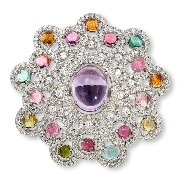 Colleen Lopez Sterling Silver Pink Amethyst & Multigem Round Cluster Ring, Size 6