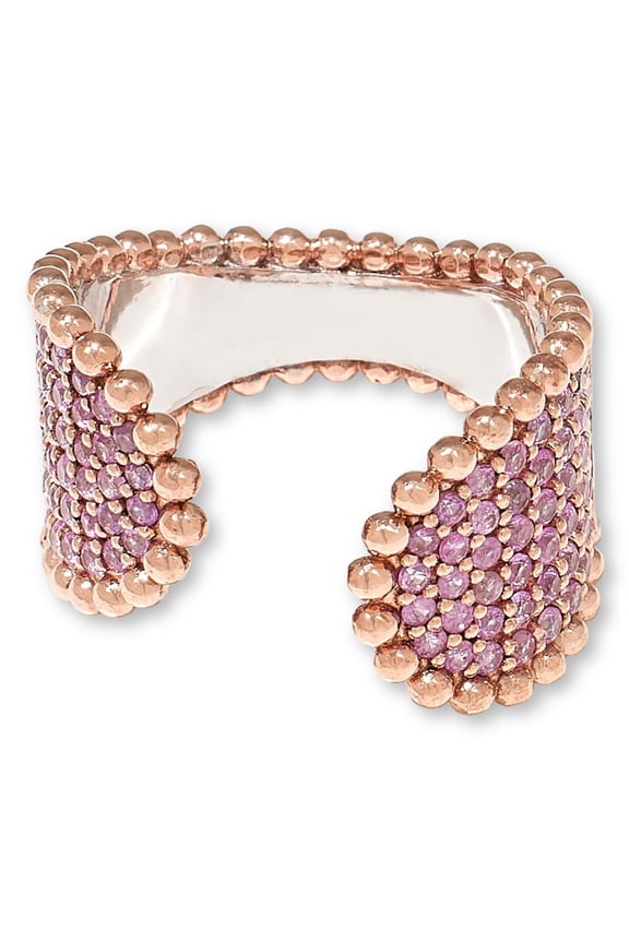 Sterling Silver Pink Sapphire Pav Bypass Cuff Ring, Size 7