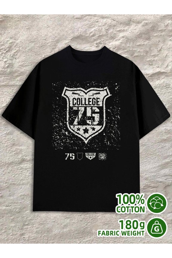 College 75 T-Shirt men 180G 100% Cotton black Casual Unisex Shirt Short Sleeve tshirts Vintage Unisex Shirt Graphic Tee tshirts Fashion Unisex Shirt Short Sleeve tshirts