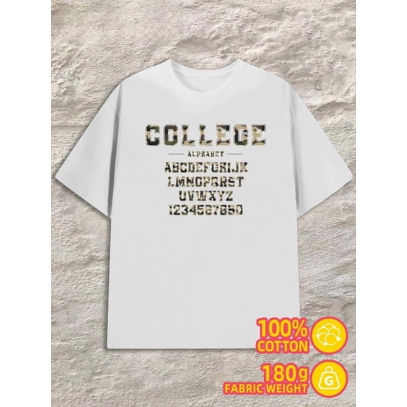College Alphabet for men white 180G 100% Cotton Everyday wear,perfect for the office,dates,and outings Funny Unisex Shirt Crewneck tshirts Basic Unisex Shirt Graphic Tee tshirts