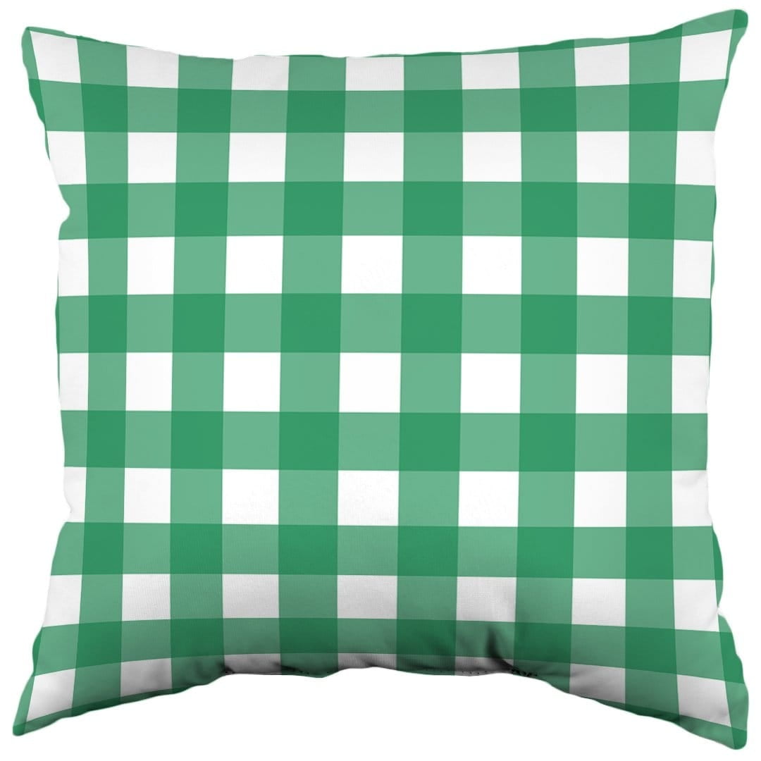 Green and White Buffalo Plaid Polyester Square Pillow 16" x 16"