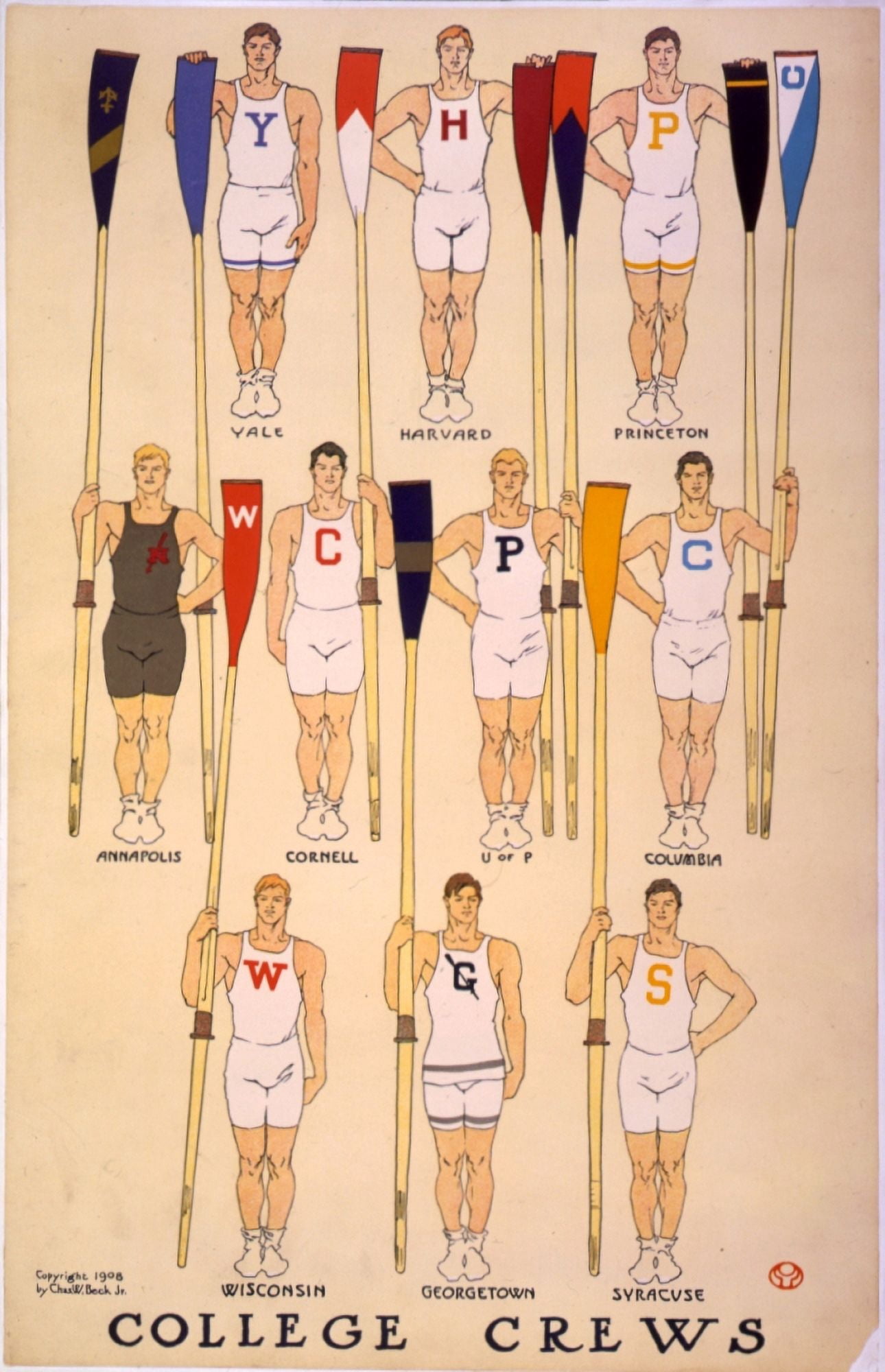 College Crews c1908 Canvas Art - Edward Penfield (18 x 24)