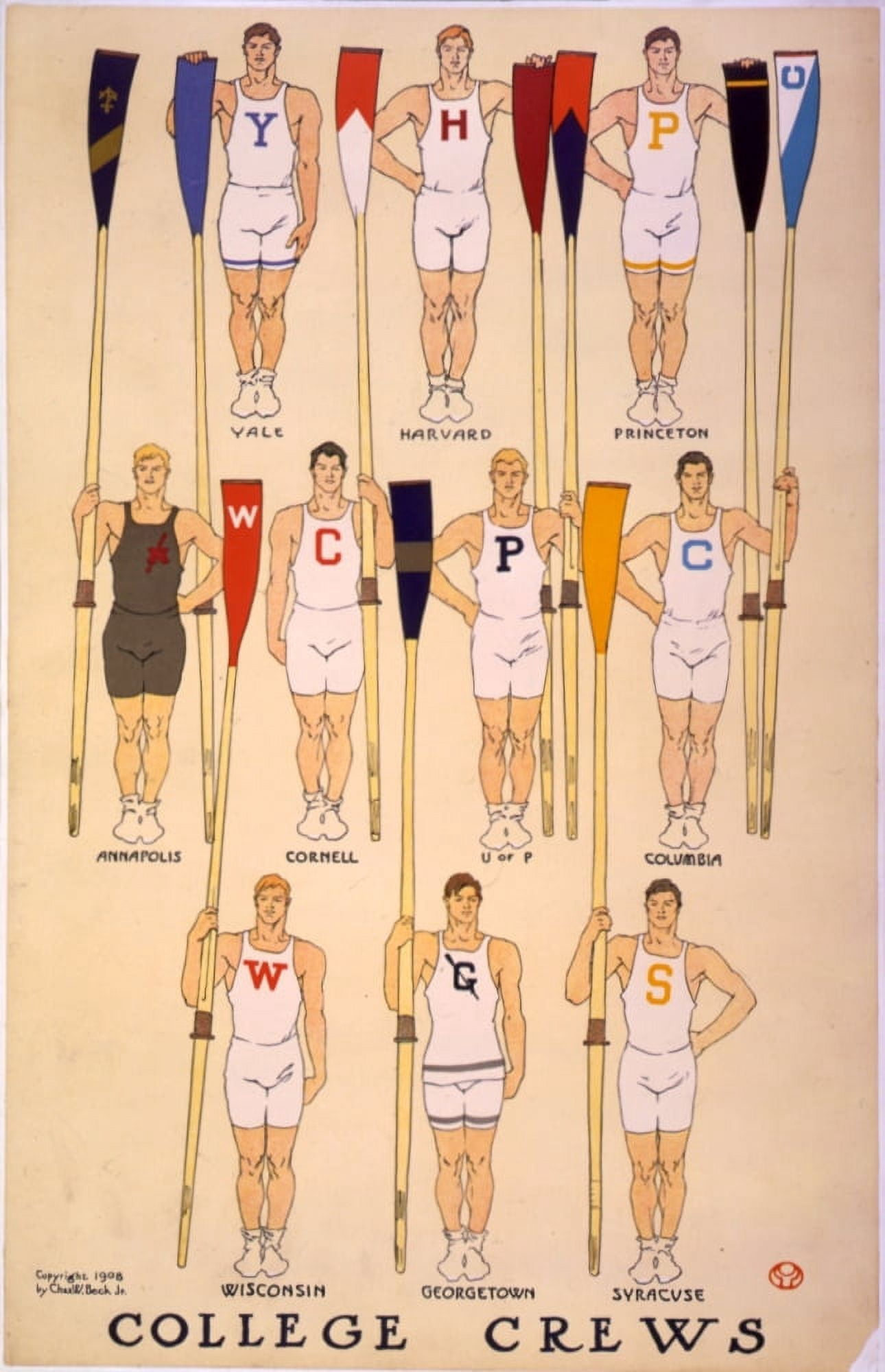 College Crews c1908 Canvas Art - Edward Penfield (24 x 36)