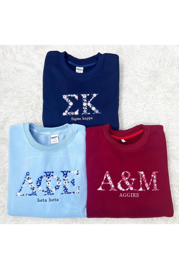 College Custom Floral Embroidered Sweatshirt, Greek Letter, Perfect Graduation, Sorority, Unique Floral, Unisex Sweatshirt LINHKHA