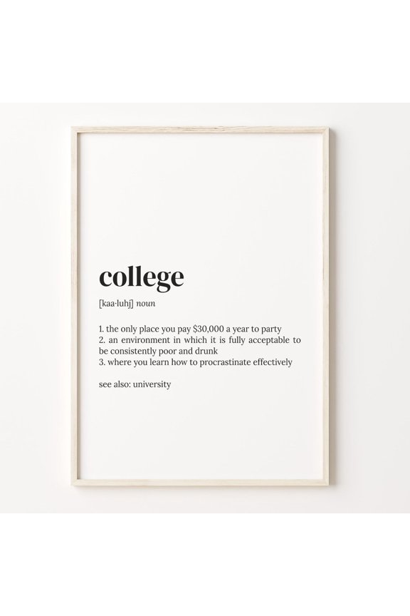 College Definition Funny Dictionary Poster Unframed Paper Print