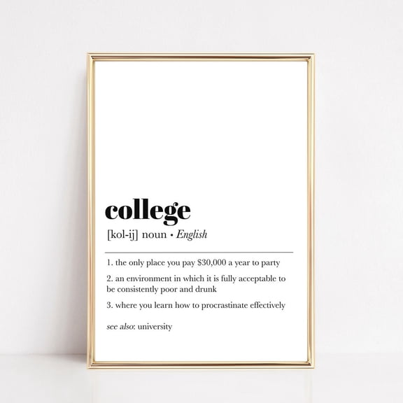 College Definition Print, Funny Dorm Decor, College Student Gift, Definition Print, Minimalist Wall Art, UNFRAMED PAPER POSTER, Home Decor, Vintage Gift, Living Room Dercor
