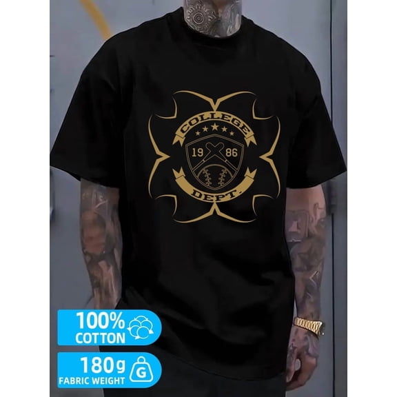 College Dept. Tee men's black 180G 100% Cotton New spring and autumn trendy printed T-shirts Casual Unisex Shirt Graphic tshirts Retro Unisex Shirt Graphic Tee tshirts