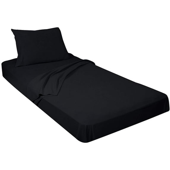 College Dorm 100% Jersey Knit Cotton Twin Extra Long Sheets 4 Piece Set (Black)