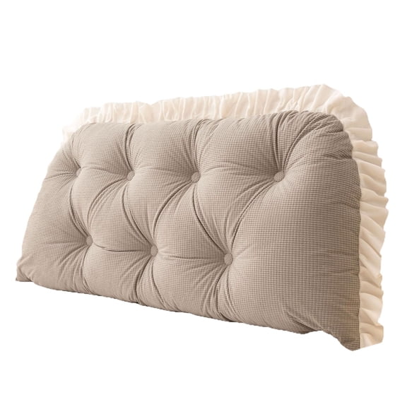 College Dorm Bed Bolster Pillow, Ruffled Tufted Velvet Headboard Cushion for Sitting in Bed, Long Reading Backrest Support Positioning Pillow, Soft Lumbar Support for Daybed Sofa and Lounge Areas