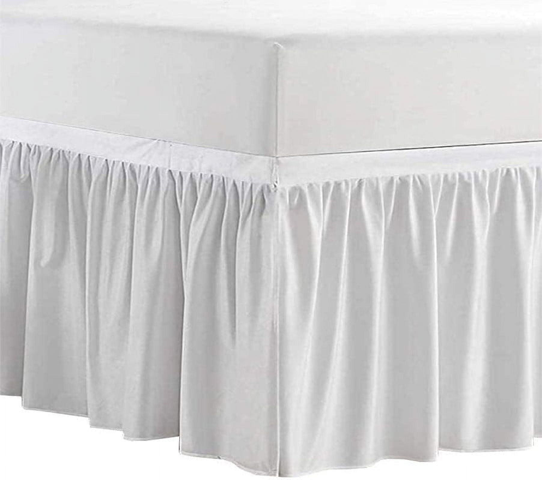 College Dorm Bedskirt, 30 Inch Drop 100% Microfiber Lightweight Ruffled, Twin-XL Size (39" x 80") Elastic Bed Skirt - White Solid