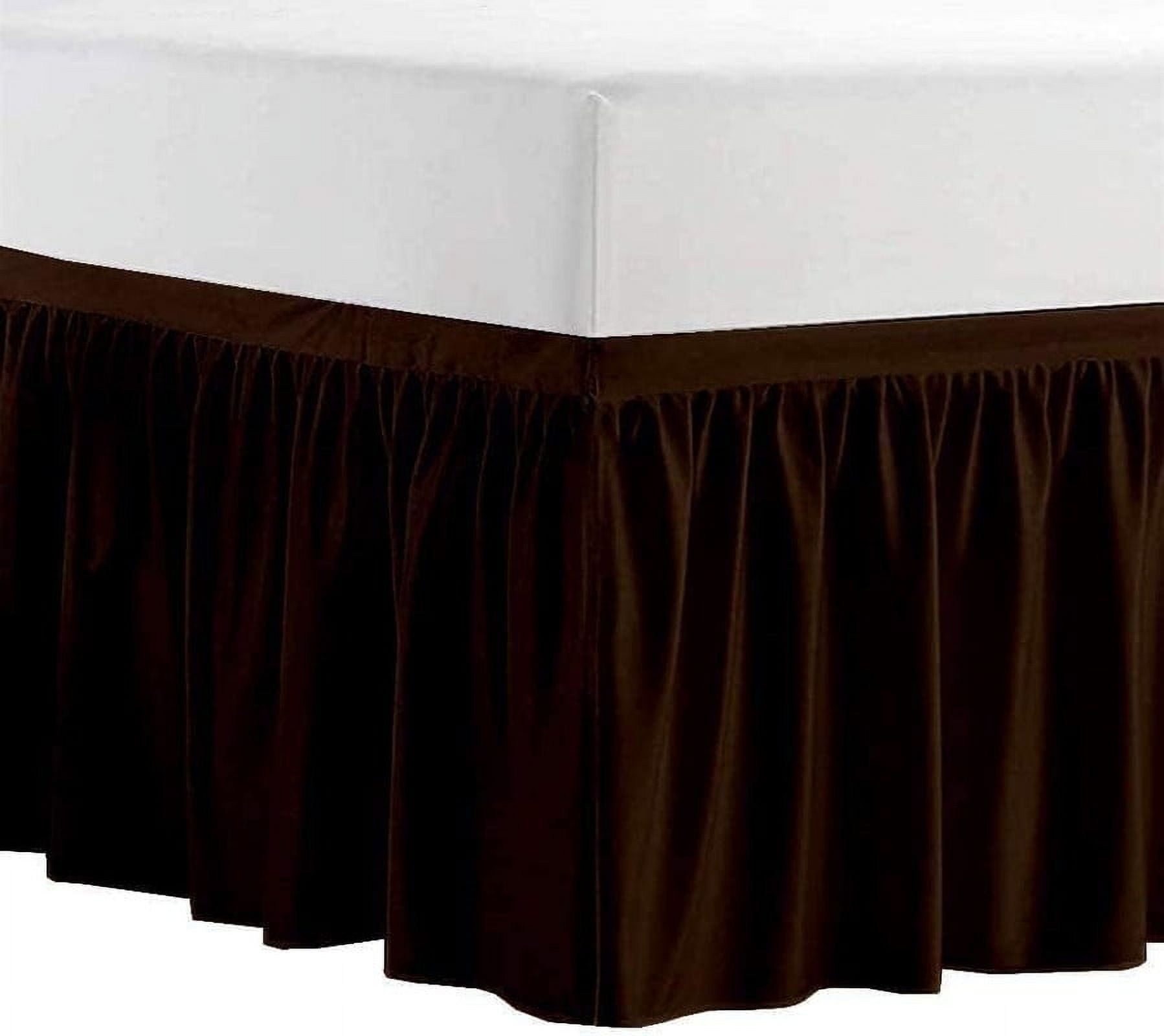 College Dorm Bedskirt, 36 Inch Drop 100% Microfiber Lightweight Ruffled, Twin-XL Size (39" x 80") Elastic Bed Skirt - Chocolate Solid