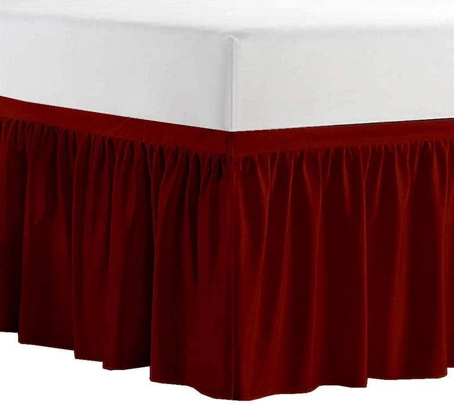 College Dorm Bedskirt, 38 Inch Drop 100% Microfiber Lightweight Ruffled, Twin-XL Size (39" x 80") Elastic Bed Skirt - Burgundy Solid