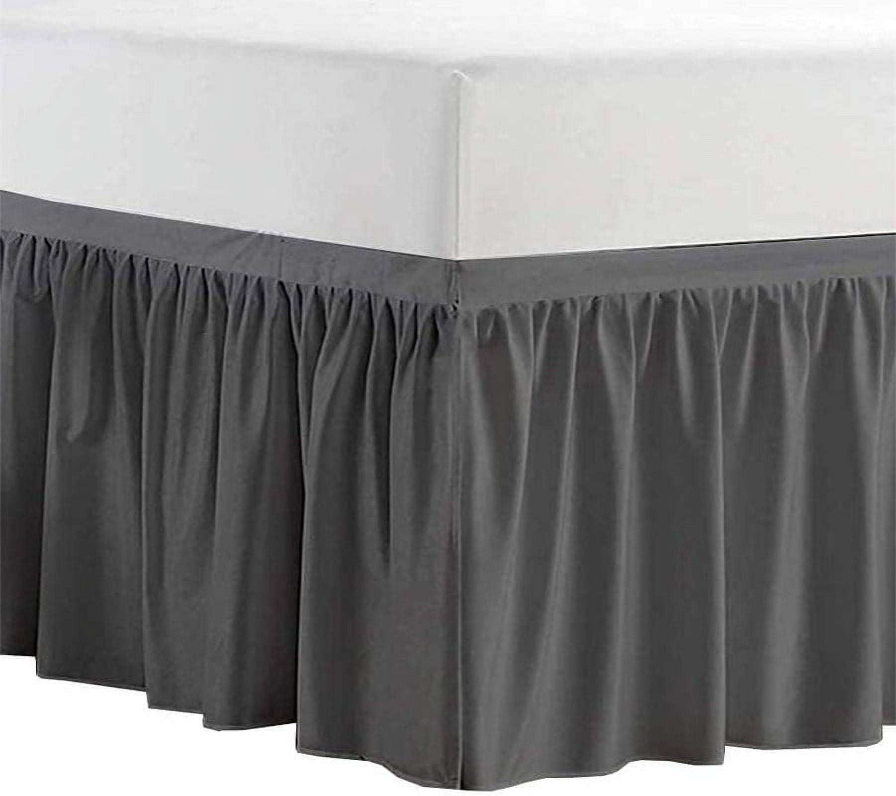 College Dorm Bedskirt, 42 Inch Drop 100% Microfiber Lightweight Ruffled, Twin-XL Size (39" x 80") Elastic Bed Skirt - Dark Gray Solid