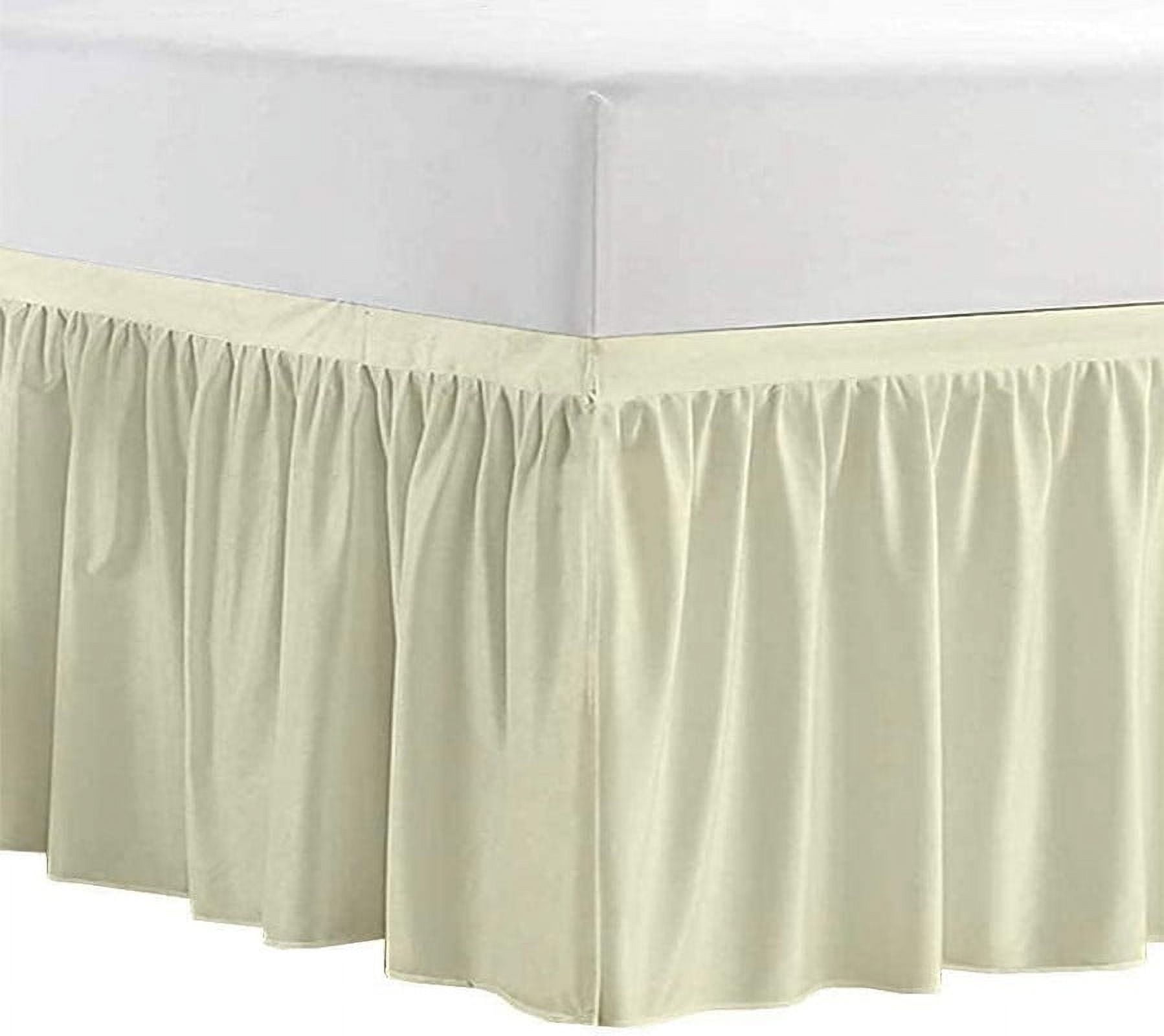 College Dorm Bedskirt, 50 Inch Drop 100% Microfiber Lightweight Ruffled, Twin-XL Size (39" x 80") Elastic Bed Skirt - Ivory Solid