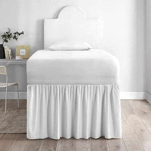 College Dorm Bedskirt - Ruffled Dorm Bedskirt for Dorm Bed - Twin XL Size - 100% Microfiber - 32" Drop - Twin XL - White Solid.