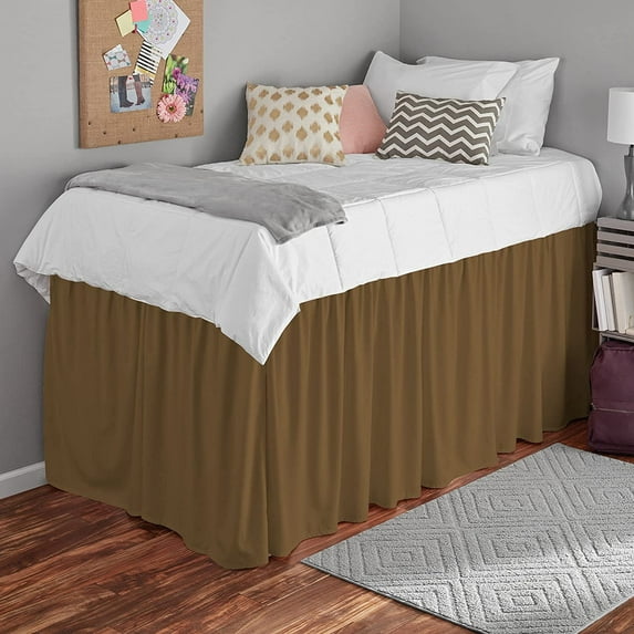 College Dorm Bedskirt, Ruffled Dorm Bedskirt for Dorm Bed, Twin XL Size, 100% Microfiber, Bedskirt Dorm 38" Drop Extra Soft and Luxury -Taupe Solid.