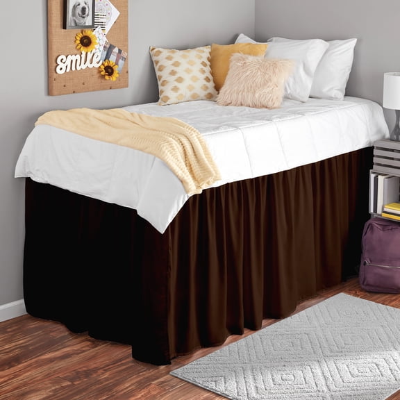 College Dorm Dust Ruffled Bed Skirt-Extra Long Extended Dorm Room Bed Skirt |100% Egyptian Cotton, 400-Thread Count| 24-Inch Drop| Extra Long Dorm Room Bed Skirt - [Chocolate, Twin XL/24 Drop]