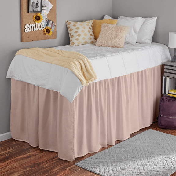 College Dorm Dust Ruffled Bed Skirt-Extra Long Extended Dorm Room Bed Skirt |100% Egyptian Cotton, 600-Thread Count| 40-Inch Drop| Extra Long Dorm Room Bed Skirt - [Peach, Twin XL/40 Drop]