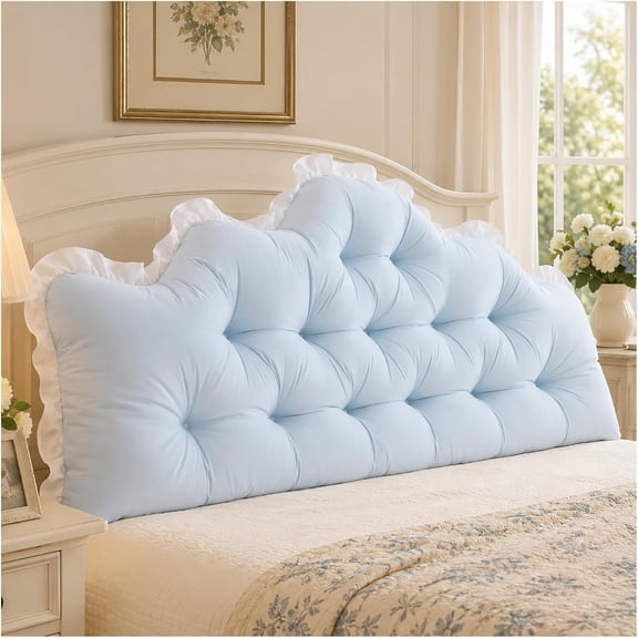 College Dorm Room Bed Bolster Pillow,Rectangular Reading Headboard Pillow (90cm,Light blue)