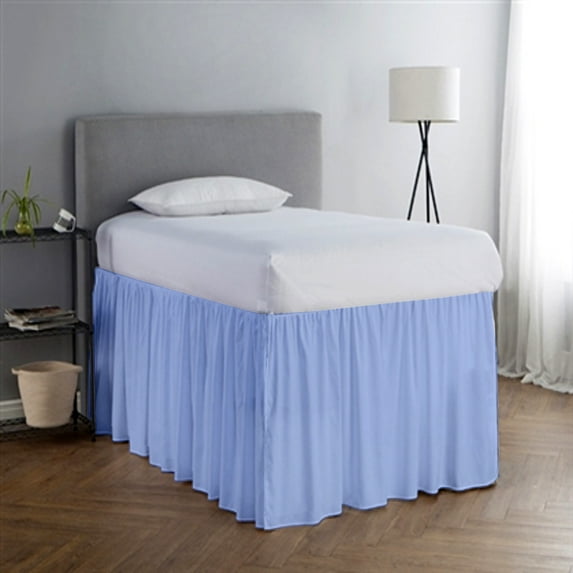 College Dorm Room Dust Ruffled Bed Skirt Extended Extra Long Bed Skirt, 100% Egyptian Cotton, 400-Thread-Count, 28-Inch Drop Extra Long Dorm Room Bed Skirt - Light Blue, Twin XL - 39" x 80"